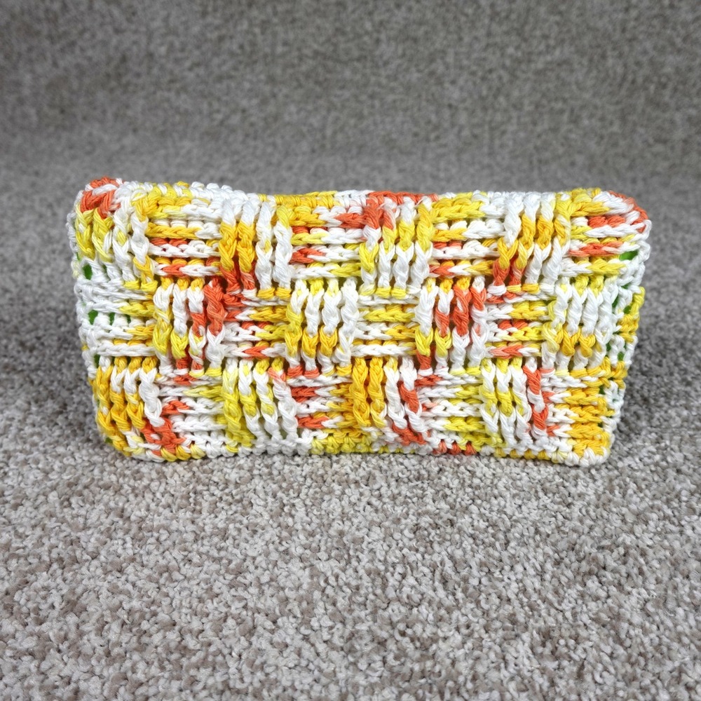 Handmade Crocheted Mop Pad Cover Yellow Orange White‎ Basketweave Reusable Pad